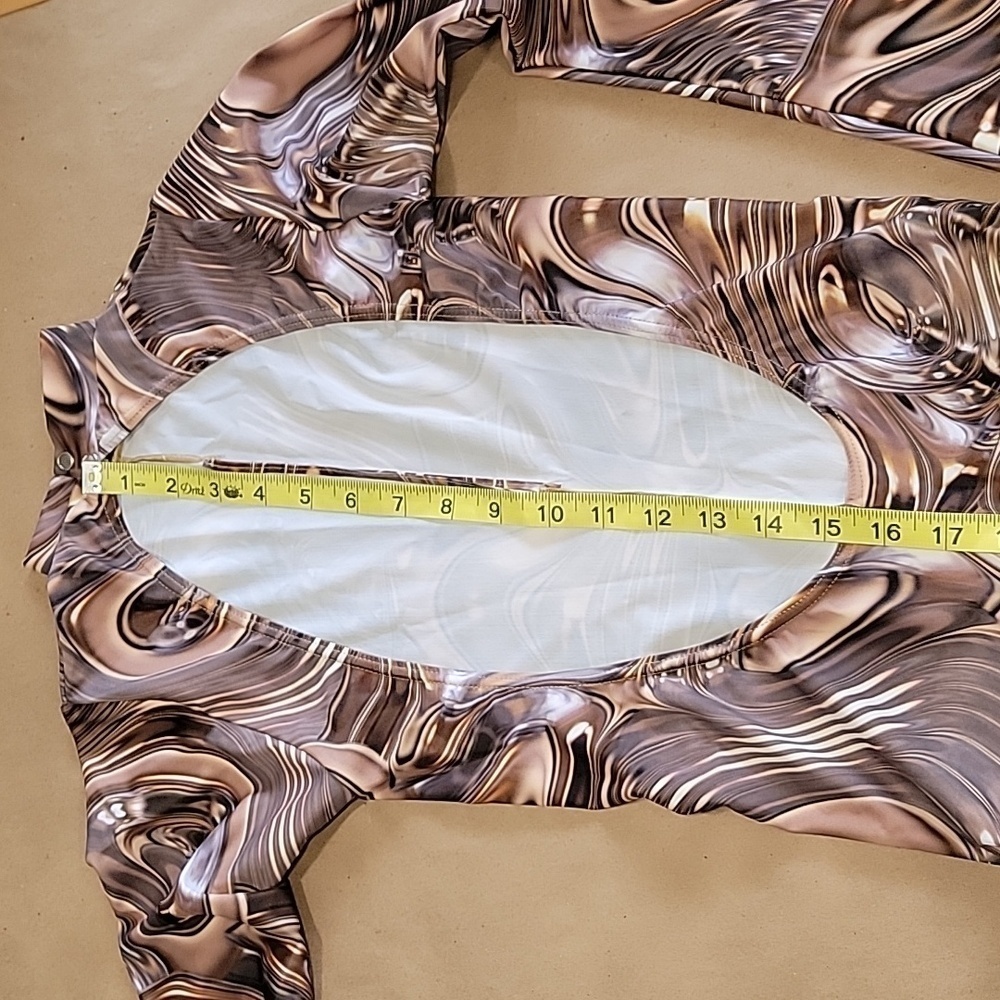 Unbranded Unsized Bodysuit, Brown, Tans and White Swirl / Poured Pattern - Picture 14 of 15